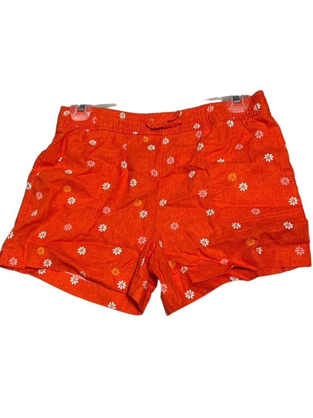 Old Navy NWT girls 10-12 orange floral linen shorts white pink flowers daisy